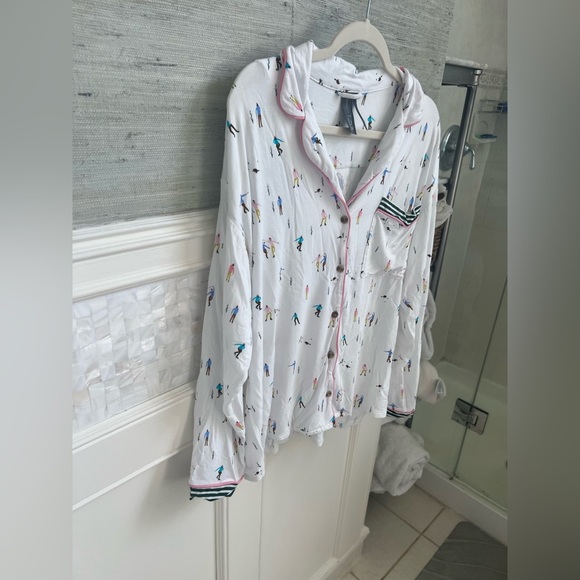 new medium Anthropologie briar piped pajama top button down ice skate winter ski - Picture 6 of 16